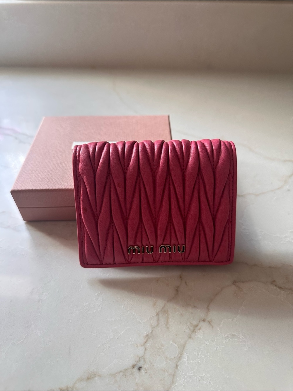 Miu Miu Quilted Pink Leather Compact Wallet